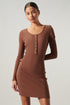 Avignon Ribbed Knit Long Sleeve Henley Mini Dress
